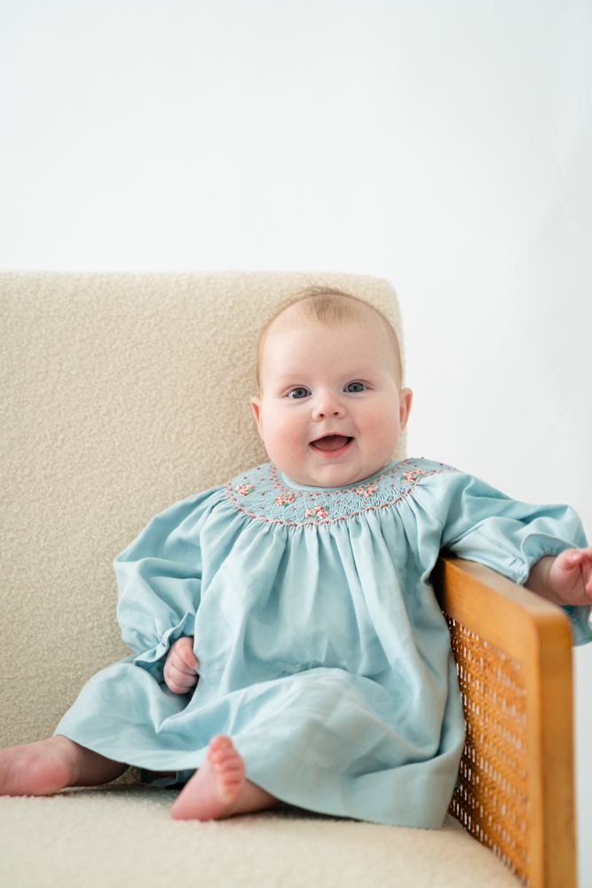 Baby Madeline during a studio milestone mini session in Fort Worth