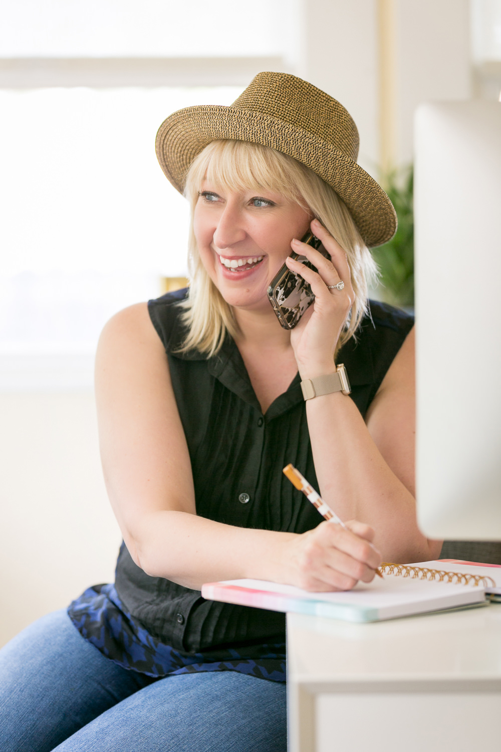 tracy autem portrait talking on phone office lightly photography