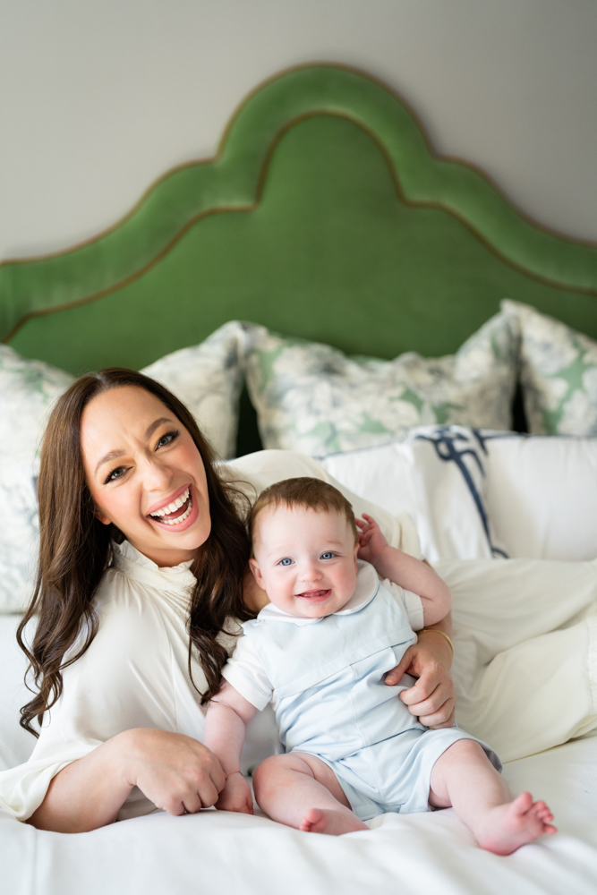Sarah Frances and Cas with baby Smith at home